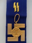 S.S. 25 Year Long Service Cross in gold with embroidered ribbon