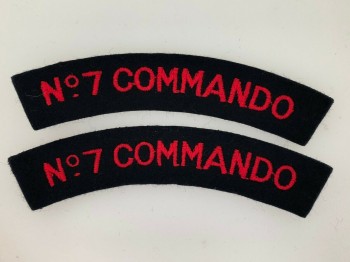 British Army WWII 'No 7 Commando'  cloth shoulder titles. PAIR.