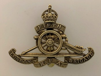 5th London Brigade RFA brass cap badge ANTIQUED.