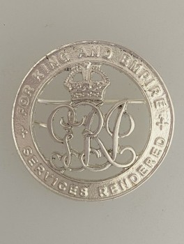 British WW1 Services Rendered badge- Silvered