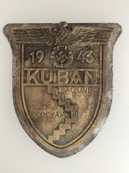 WW2 German Kuban Battle shield  .EXCEPTIONAL AGED FINISH.
