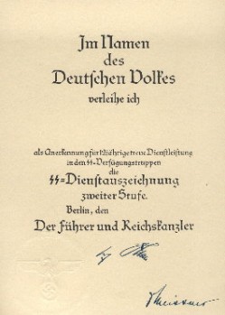 S.S. 12 Year Long Service Cross certificate